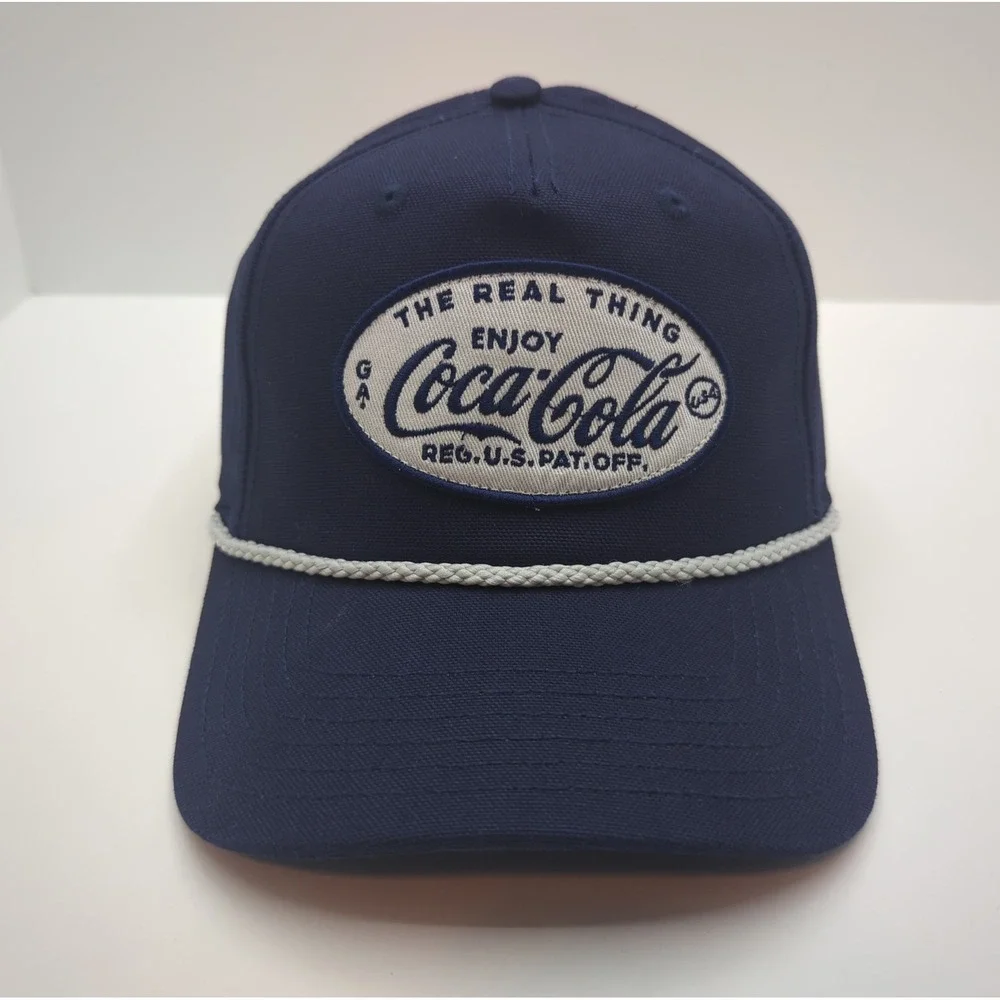 Coca-Cola Navy Blue Rope Snapback Hat The Real Thing Patch Mad Engine Cap NEW